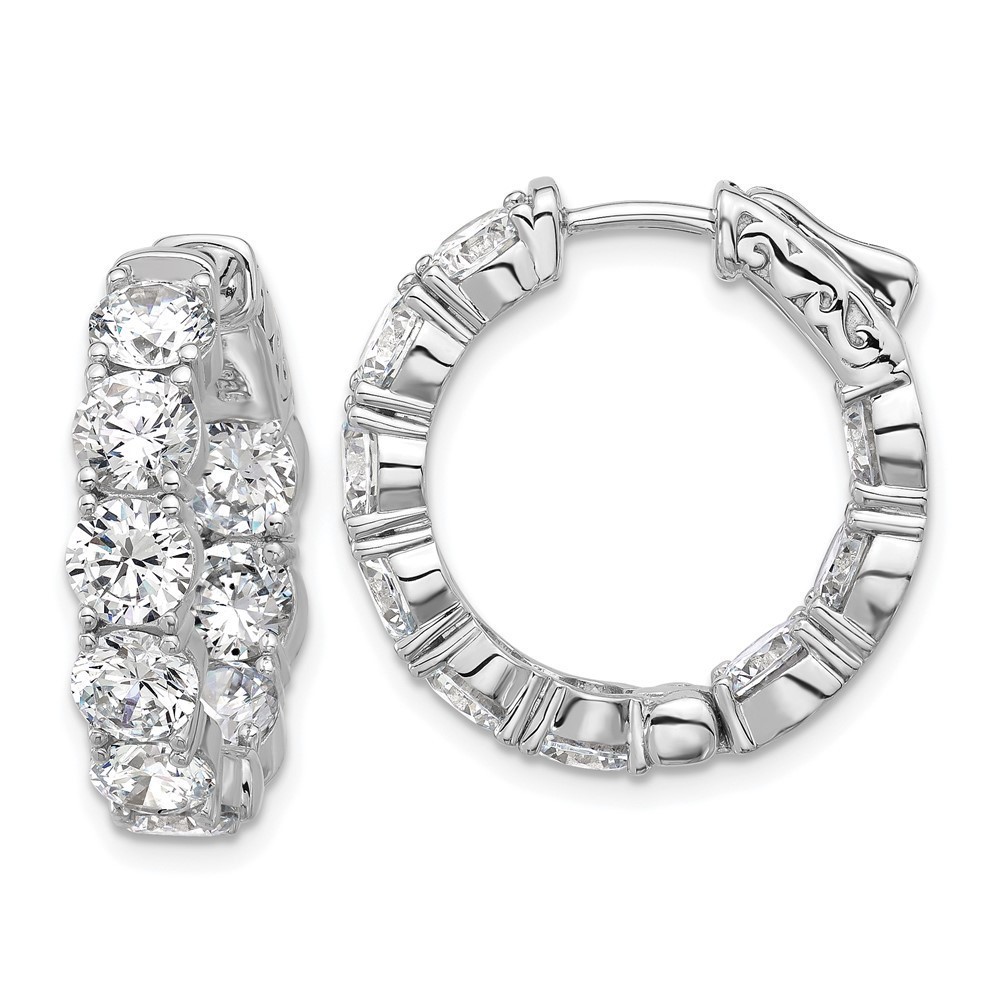 925 Sterling Silver 4.75mm CZ 18 Stone In and Out Hinged Hoop Earrings